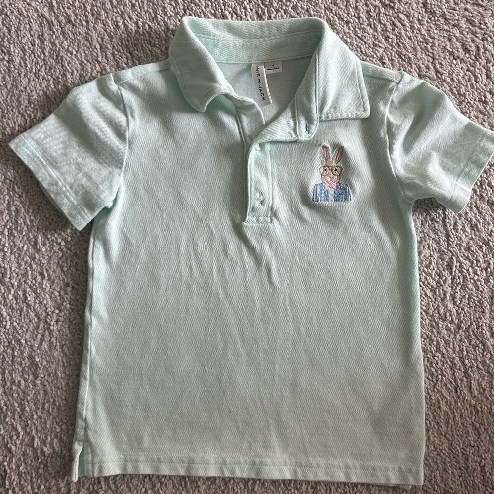 Janie and Jack Light Green Polo with Bunny Embroidery - Picture 2 of 6
